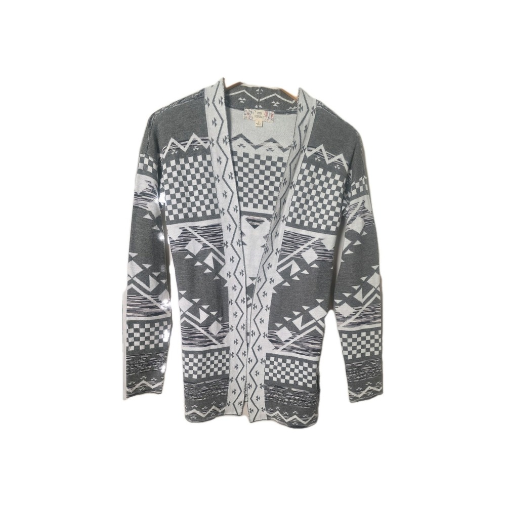 PINK REPUBLIC Womens Sweater SMALL Open Cardigan Gray White‎ Chevron